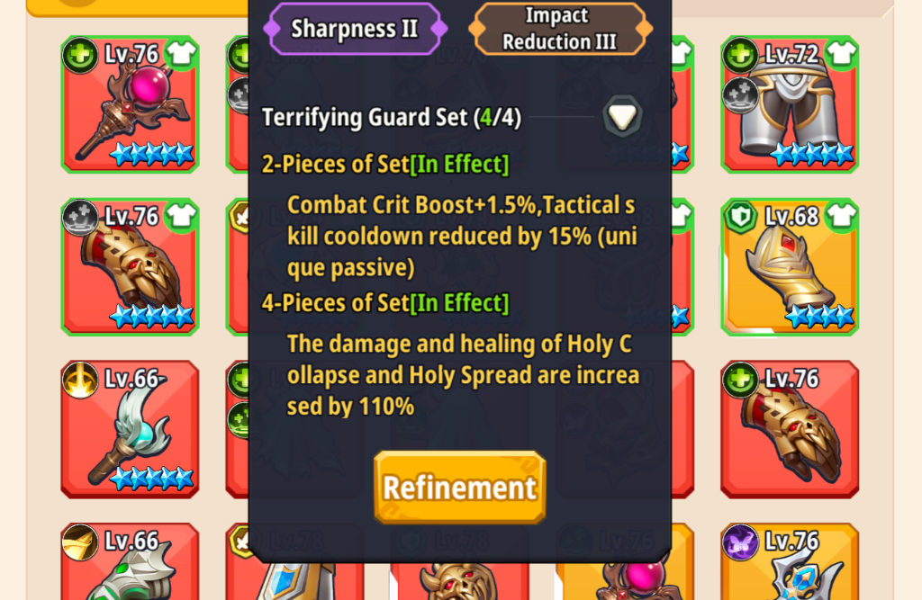 Gear Info Sheet & Direct 'Refinement' Action Button